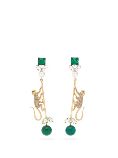 Erdem Monkey Crystal-embellished Drop Earrings In Green