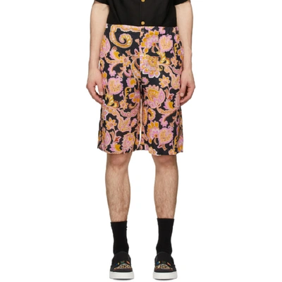 Gucci Paisley-print Relaxed-fit Linen Shorts In 1224 Blkros