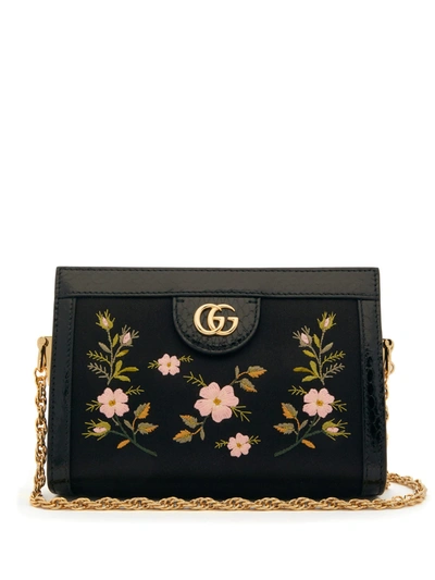 Gucci Ophidia Floral-embroidered Satin Cross-body Bag In Nero