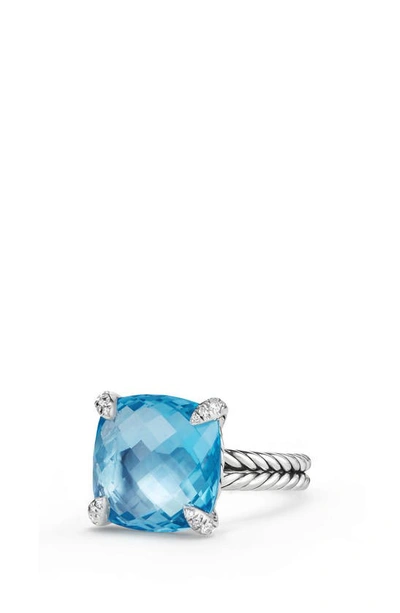 David Yurman Chatelaine Ring With Blue Topaz And Diamonds, 14.3mm