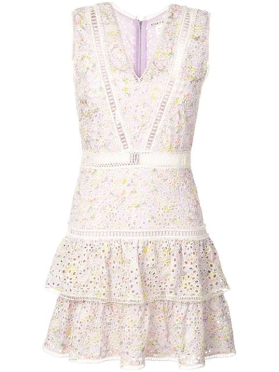Alice And Olivia Tonie Tiered Floral-print Broderie Anglaise Modal Mini Dress In Lilac