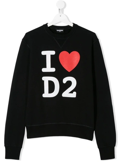 Dsquared2 Teen I Love D2 Printed Sweatshirt In Black
