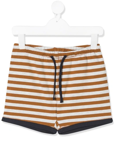 Caramel Drawstring Striped Shorts In Brown