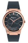 Ferragamo Sapphire Rose Gold Watch In Black/rose Gold