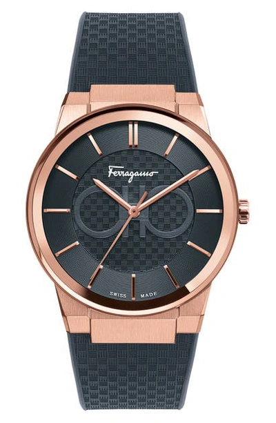 Ferragamo Sapphire Rose Gold Watch In Black/rose Gold