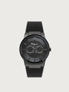 Ferragamo Sapphire Black Ip & Rubber Strap Watch