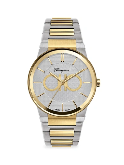 Ferragamo Sapphire Yellow Gold Ip & Stainless Steel Bracelet Watch In Silver