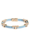 Tory Burch Goldtone Logo Leather Bracelet In Tory Gold