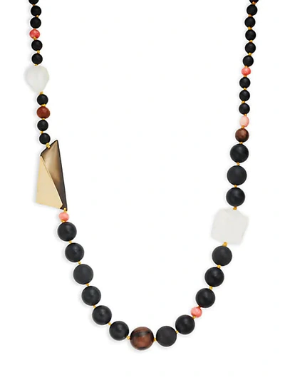 Alexis Bittar Wood, Coral & Crystal Beaded Long Necklace