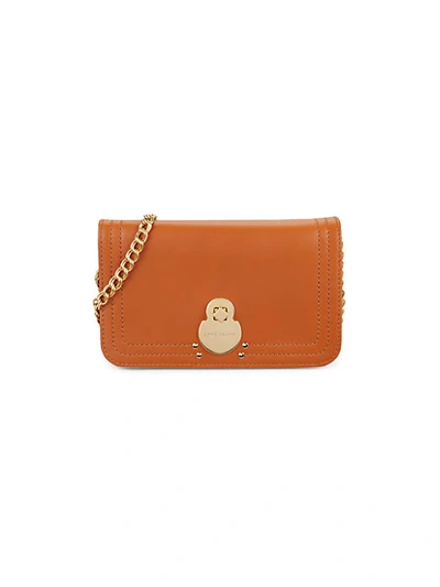 Longchamp Leather Chain Wallet In Orange