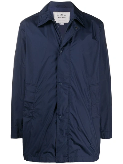 Woolrich Concealed Front Coat In Blue