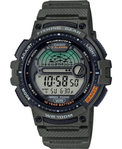 Casio Men's Digital Fishing Gear Green Resin Strap Watch 47mm In Black