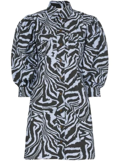 ganni blue zebra dress Rent The Blue Jacquard Open Back Mini Dress By Ganni