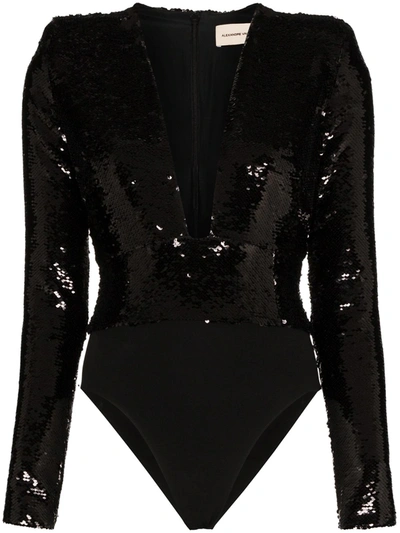 Alexandre Vauthier Plunge Line Sequin Bodysuit In Black