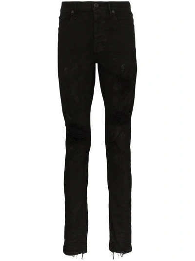 Purple Brand Slim Fit Overdyed Jeans In Black Oil Spill