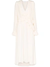 Victoria Beckham Ruffle Silk Midi Dress In White