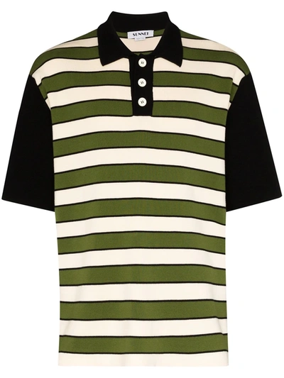 Sunnei Striped Fine-knit Polo Shirt In Green