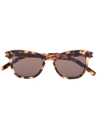 Saint Laurent Havana Frame Tortoiseshell Sunglasses In Brown