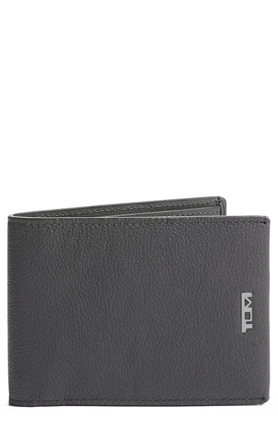 Tumi Nassau Leather Double Billfold Wallet In Grey Texture