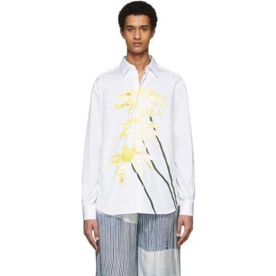 Loewe Flower Printed Cotton Poplin Shirt In White