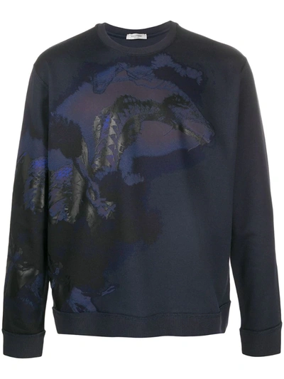 Valentino Printed Loopback Cotton-blend Jersey Sweatshirt In Blue