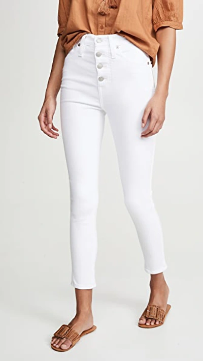 Madewell 10” High Rise Button Front Skinny Jeans In Pure White