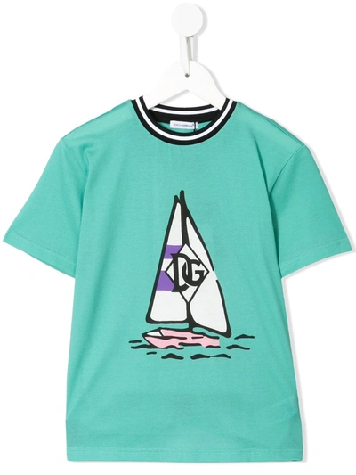 Dolce & Gabbana Kids' Boat Print T-shirt In Green