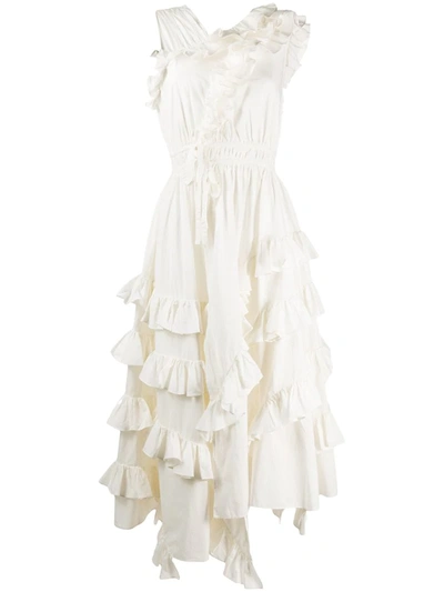 Ulla Johnson Imogen Asymmetric Sleeveless Ruffle Dress In White