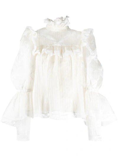 Marc Jacobs Striped Ruffle Blouse In Neutrals