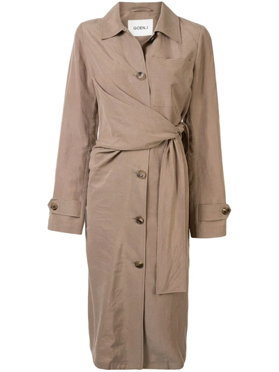 Goen J Waist-tied Trench Coat In Tan