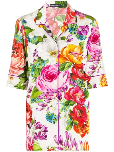 Dolce & Gabbana Floral Print Loose Mensy Shirt In Neutrals