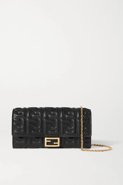 Fendi Baguette Ff-embossed Clutch Bag In Black