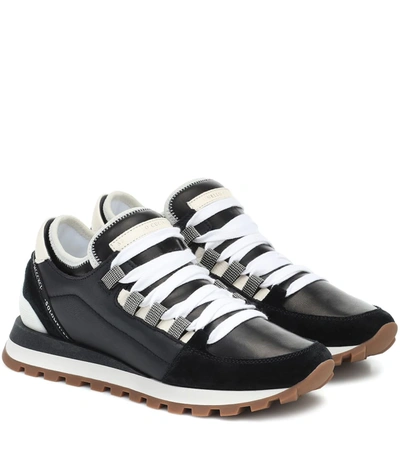 Brunello Cucinelli Suede And Leather Sneakers In Black