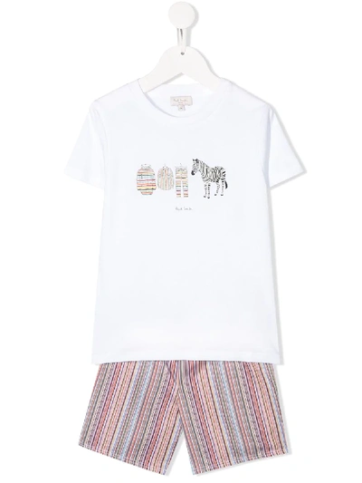 Paul Smith Junior Kids' Cotton Jersey T-shirt & Striped Shorts In White
