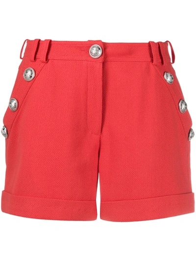 Balmain Short Cotton Shorts With Buttons In Orange