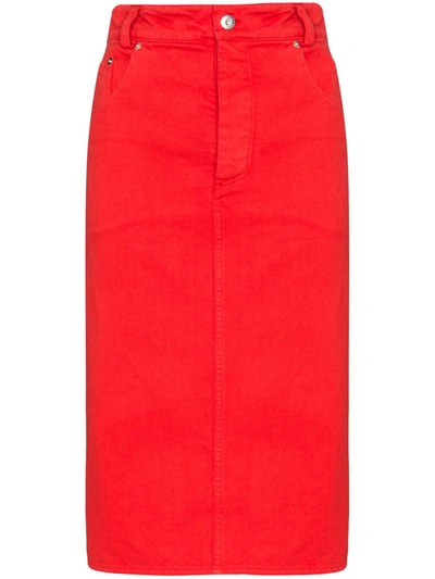 Kwaidan Editions Denim Pencil Skirt In Red