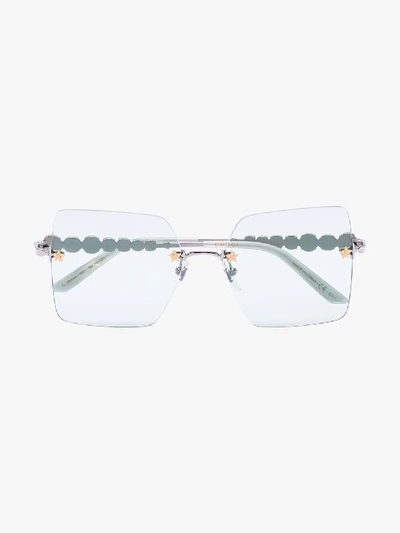 Gucci Green Crystal Square Sunglasses In Blue