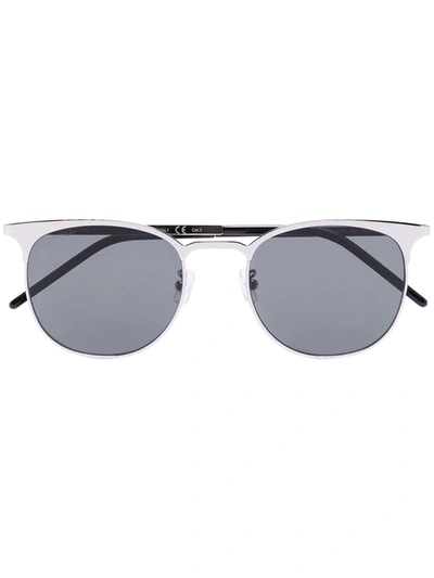 Saint Laurent Silver Tone 350 Round Sunglasses In Black