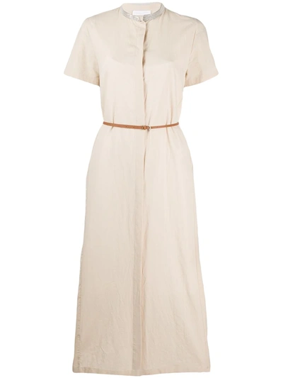 Fabiana Filippi Short Sleeved Belted Midi Dress In Neutrals | ModeSens