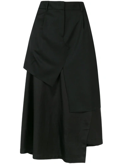 Goen J Layered Asymmetric Midi Skirt In 黑色