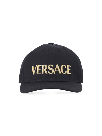 Versace Embroidered-logo Detail Baseball Cap In Black