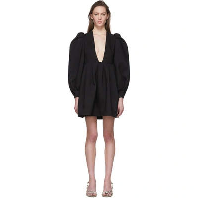 Valentino Black Wool & Silk Balloon Sleeve Short Dress In 0no Black