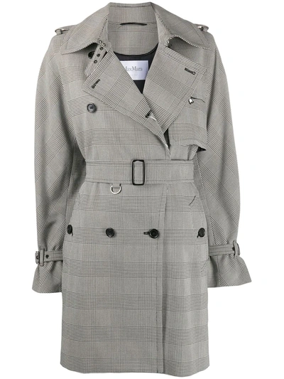 Max Mara Double Breasted Check Trench Coat In Black,grey,white