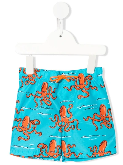 Dolce & Gabbana Babies' Octopus Print Swimming Shorts In Blue