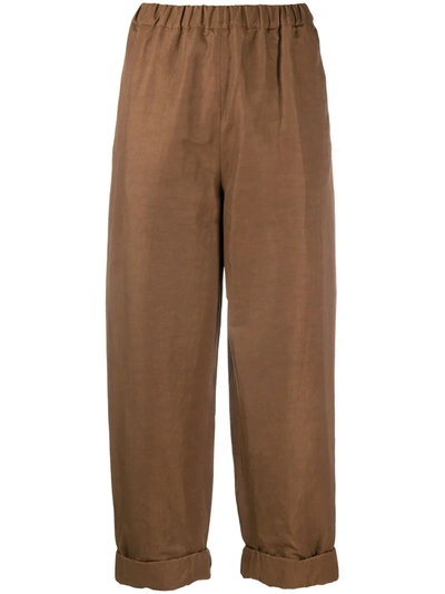Rochas Cropped Straight-leg Trousers In Brown
