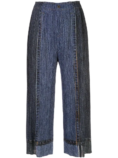 Issey Miyake Denim-print Panelled Culottes In Blue