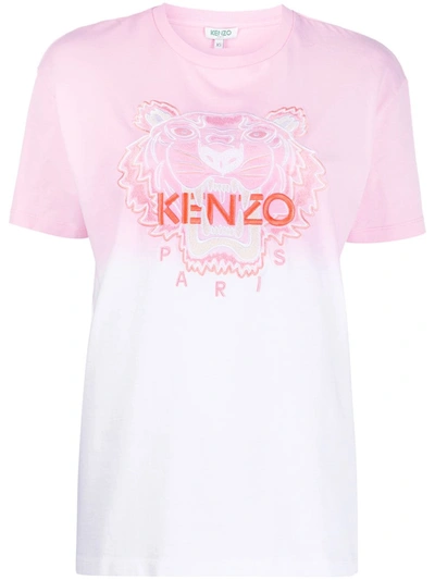Kenzo Tiger-embroidered Gradient T-shirt In Pink