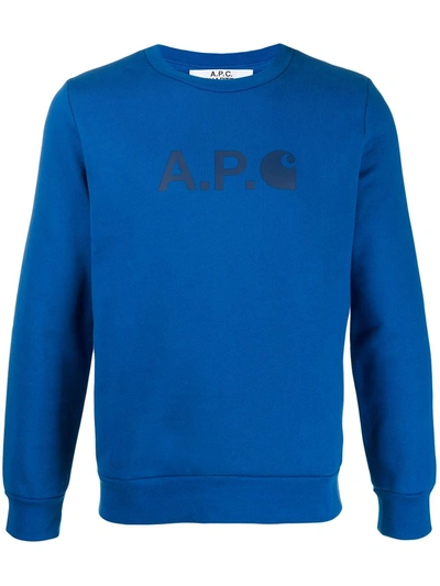Apc Men's  X Carharrt Matte Logo Fleece Sweatshirt In Blue