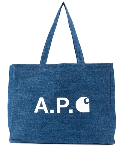 A.p.c. X Carhartt Cotton Twill Shopping Bag In Blue