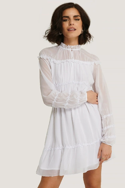Na-kd Frill Detail Ls Mini Dress - White